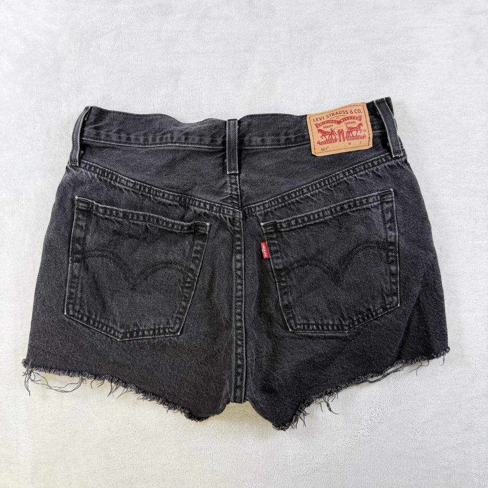 Levi's 501 Button Fly Distressed Cutoff Black Jean Shorts Women's Size 28